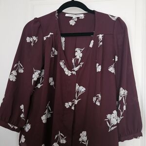 Collective Concepts Red Floral 3/4 Sleeve Blouse